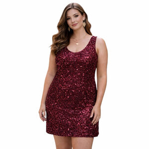 NWT Deep Red Sequin Bodycon Mini Dress Party Night Out Holiday Glam Size M/L